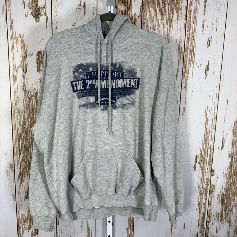 River's End, Men's Gray Hoodie with 2nd Amendment Statement Print. Size 2XL.